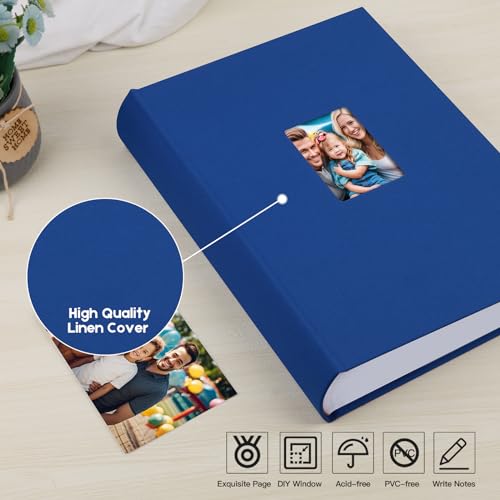 450 Pocket 4x6 Photo Album with Writing Space, Linen Cover, Blue - color: Blue