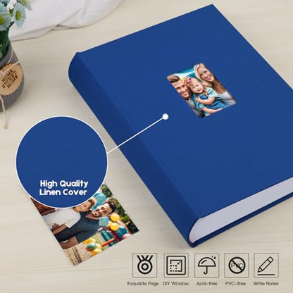 450 Pocket 4x6 Photo Album with Writing Space, Linen Cover, Blue - color: Blue