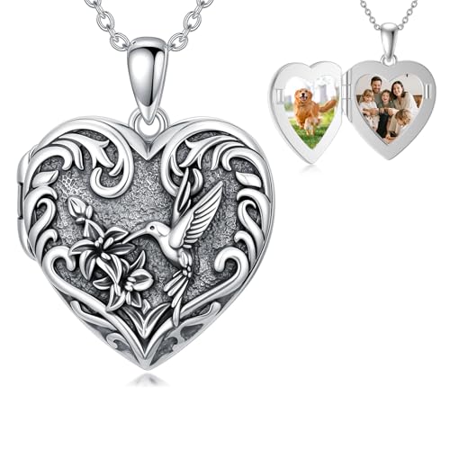 Dorunmo Personalized Heart Locket Necklace That Holds 2 Picture 925 Sterling Silver Custom Lockets Pendant Memorial Jewelry Gifts for Mom Sisters - color: Hummingbird, style: Non-Personalized