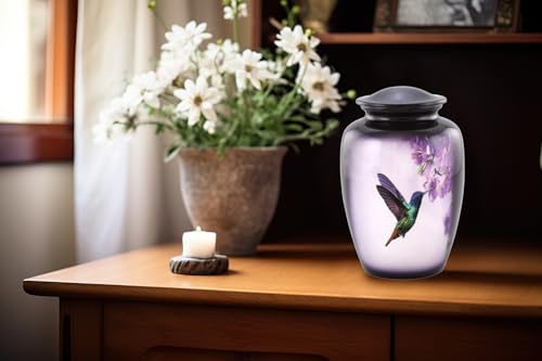 Hummingbird Cremation Urn for Adult Ashes – Elegant Purple Memorial Urn with Vibrant Hummingbird & Flowers – A Loving Tribute for Women & Men – Full-Size Funeral Urns Holds Up to 200 lbs (Large) - size: Large Full-Size