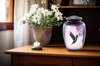 Hummingbird Cremation Urn for Adult Ashes – Elegant Purple Memorial Urn with Vibrant Hummingbird & Flowers – A Loving Tribute for Women & Men – Full-Size Funeral Urns Holds Up to 200 lbs (Large) - size: Large Full-Size