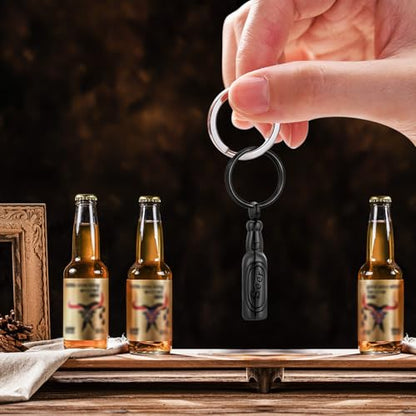 Oinsi Beer Bottle Cremation Jewelry for Ashes Stainless Steel Cylinder Tube Memorial Urn Necklace Keepsake Pendant Jewelry for Human Ashes with Filling Kits - color: A-Keychain-Black