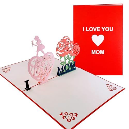 iGifts And Cards I Love You Mom Mother's Day 3D Pop-Up Card 4.75x6.75 | Floral Heart, Thank You, Birthday, New Mum, World's Best Mom, Inspirational, Mother Figure, Daughter, Keepsake Memento - color: I Love Mom