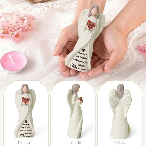 80th Birthday Gifts for Women, Happy 80th Birthday Decorations for Women | Best Gifts for 80 Year Old Woman Moms Grandmother Friends, Elegant Angel Figurine for Home Party Decor - style: 80th Birthday