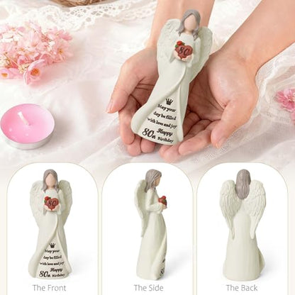 80th Birthday Gifts for Women, Happy 80th Birthday Decorations for Women | Best Gifts for 80 Year Old Woman Moms Grandmother Friends, Elegant Angel Figurine for Home Party Decor - style: 80th Birthday