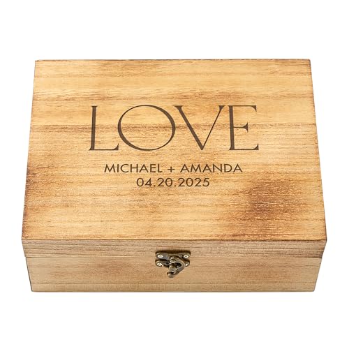 Let's Make Memories Personalized Wooden Keepsake Box With Hinged Lid - Wood Memento Box - Decorative Storage - Home Decor - For Couples, Wedding, Newlyweds - Laser Engraved - LOVE - style: LOVE