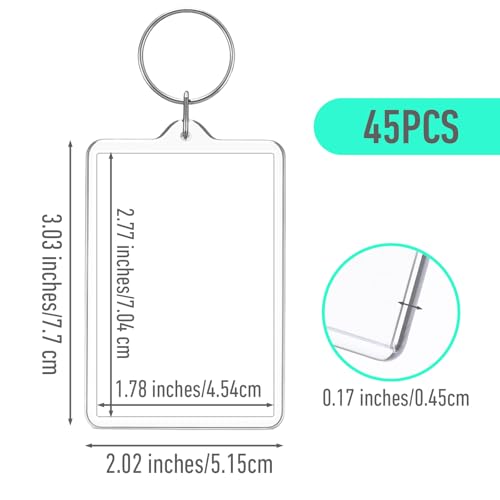 COMNICO 45Pcs Photo Keychain (2 x 3inch) Acrylic Clear Picture Frame Keychain Blank Photo Insert Keyring DIY Craft Personalised Favor Graduation Gift, Family Friends Photoes Collection Gift