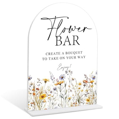 Wedding Signs for Ceremony and Reception, Boho Floral Acrylic Flower Bar Sign, Wedding Signage with Stand, Bridal Shower Table Centerpieces, Flower Bar Supplies for Engagement Reception Events, 22 - color: Flower Bar Sign, 22