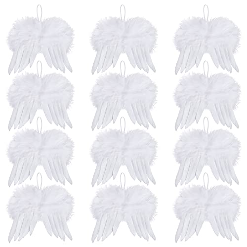 12pcs Angel Feather Wings Ornament for Crafts Mini Angel Wings Christmas Tree Decor Hanging Vintage Chic Pendant for Xmas Holiday Party Decorations DIY Gifts Wedding (4.7 x 3.9 Inch, White) - color: White, size: 4.7 x 3.9 Inch