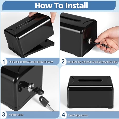 Tip / Donation / Suggestion / Business Card Collection Box with Lock (Black)