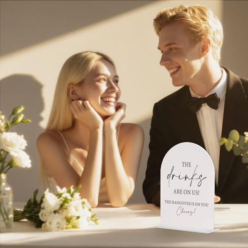 Wedding Bar White Arch Acrylic Sign with Stand Funny Drink Station - color: Drinks -White-6IN, size: 6x8”