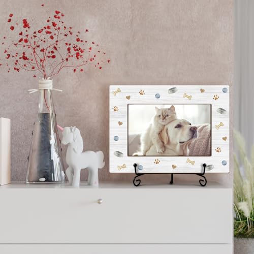 Utaqer Dog Picture Frame, Bones & Paw, Picture Gifts For Women Wife Friend, Wooden Picture Frame For Keepsake Birthday Holiday, 4X6 Photo Frame With Stand -31 - style: Cartoon Bones