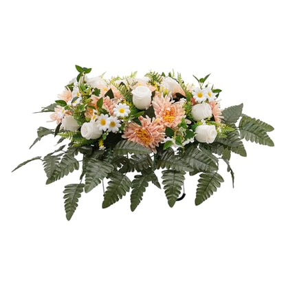 Artificial Realistic Flowers, Silk Outdoor Headstone Decor, Grave Decorations Funeral Arrangements, Yellow Red Wildflower Saddle for Headstone