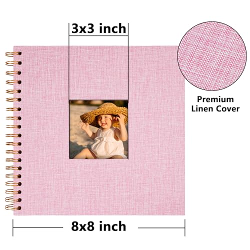 Vienrose 8x8 Inch Scrapbook DIY Small Hardcover Kraft White Pages Scrapbook Photo Album Linen Cover Scrap Book Photo Albums Scrapbooking Supplies Kit for Couple Family Wedding Travel Pink - color: Pink, size: 8 Inch 20 Sheets
