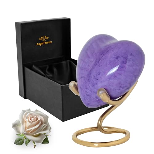 Heart Urn with Stand & Box Keepsake Urn for Human Ashes Mini Cremation Urn for Men & Women (Purple Marble) - color: Purple Marble