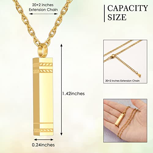 abooxiu Urn Necklace for Ashes Memorial Cremation Jewelry for Ashes Stainless Steel Ashes Jewelry Cube Ashes Necklace Bar Urn Pendant for Women Men - style: Engraved-Gold