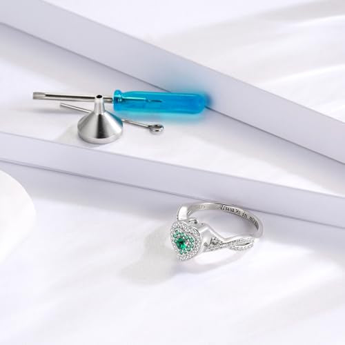 Sariel Teardrop Cremation Ring for Ashes - 925 Sterling Silver Urn Keepake Rings Memorial Jewelry for Women - color: Heart (Green)