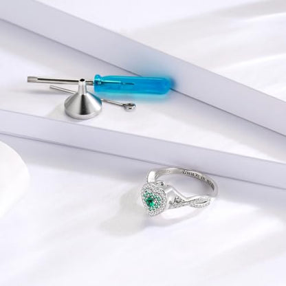 Sariel Teardrop Cremation Ring for Ashes - 925 Sterling Silver Urn Keepake Rings Memorial Jewelry for Women - color: Heart (Green)