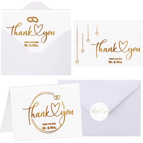 Eaasty 50 Sets Wedding Thank You Cards with Envelopes Stickers, 4x6 Inch - style: Gold Foil Wedding