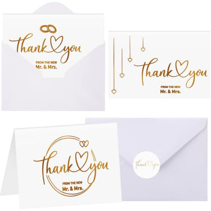 Eaasty 50 Sets Wedding Thank You Cards with Envelopes Stickers, 4x6 Inch - style: Gold Foil Wedding