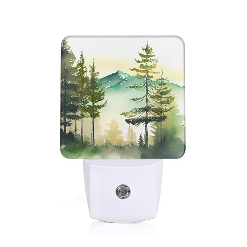 Misty Forest Night Light,Plug in Night Light, Dusk to Dawn Sensor Nightlights for Stairway/Hallway/Kitchen/Bedroom/Bathroom 0.5W - color: Watercolor Misty Forest