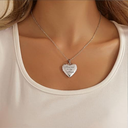 PHOCKSIN Personalized Locket Necklace for Women Photo Necklace with Customized Picture Birth Flower Birthstone Customizable Birthday Gifts - color: #11 Heart Forever In My Heart