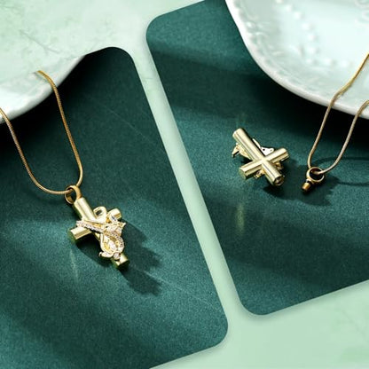 Butterfly Cross Cremation Jewelry Urn Necklaces Stainless Steel Cross Urn Necklaces for Ashes Memorial Keepsake Pendant for Women Gifts With Funnel Kit & Bag - color: Gold+White