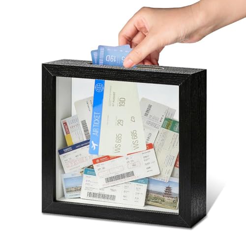 5x5 Shadow Box Frame, Suitable for Storing Various Bills and Souvenirs | Multi-functional，HD Glass Wooden Hollow Photo Frame, Shadow Box with Top Slot ，Dual-purpose for Hanging and Displaying - size: 5X5 1 Pack