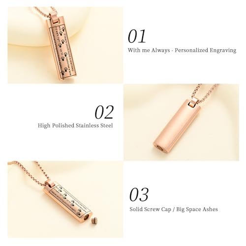Oinsi Pet Urn Necklace for Ashes Stainless Steel Cremation Jewlery Paw Print Keepsake Memorial Ashes Necklace for Dogs Cats - color: Rose Gold