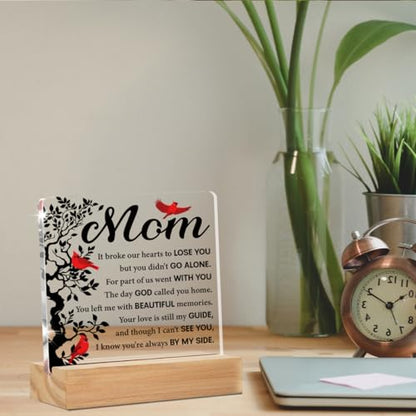 Mother Memorial Gifts in Loving Memory of Mom Desk Decor Sign | Sympathy Gift for Loss of Mom, Home Desk Decorative Sign, Clear, Acrylic, 4 x 4 Inches
