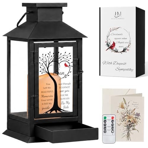 Sympathy Memorial Gifts for Loss of Son, Memorial Lantern with Drawer for Keepsakes, Grieving Mother Gifts for Loss of Son, Black - color: Son/Black