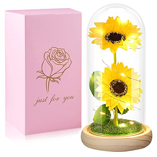 Birthday Gifts for Women Mothers Day Sunflower Gifts for Mom from Daughter, Mom Gifts for Women Sister Grandma Wife Teacher Friends Female,Mothers Day Flowers Gifts,Sunflowers Decor in Glass Dome - color: 3-sunflower Gifts for Women Rose Mom Gifts