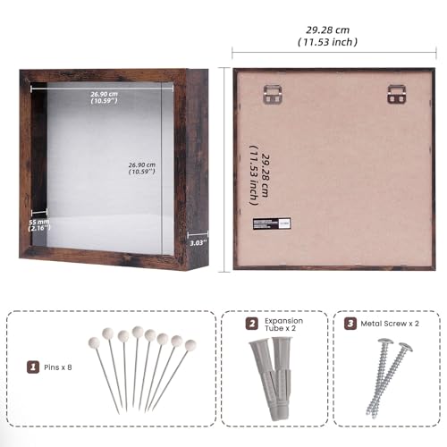 Muzilife 11x11 Shadow Box Picture Frame, 2.16 Deep, Real Glass, Honey Brown - color: Honey Brown, size: 11x11