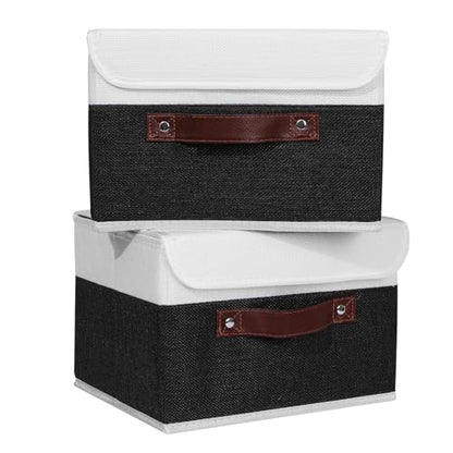 ANMINY Fabric Storage Box Bins with Lids, Black White, 10"x8"x7", 2 Pack - color: Black White, size: Small (Pack of 2)