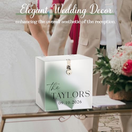 Novabright 10 Inches Wedding Acrylic Card Box with Slot and Last Name Transfers Money Box for Bridal Shower Wedding, Baby Shower Birthday Party, No Assembly Needed(Frosted,Classic Style) - color: Frosted, style: Classic Style