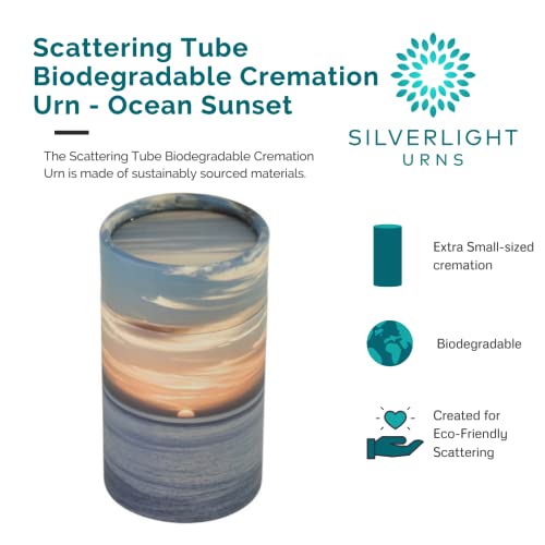 Ocean Sunset Scattering Tube - Extra Small, Biodegradable Cremation Urn for Ashes, Extra Small Sized Cremation Urn, 5.25 Inches High - color: Ocean Sunset