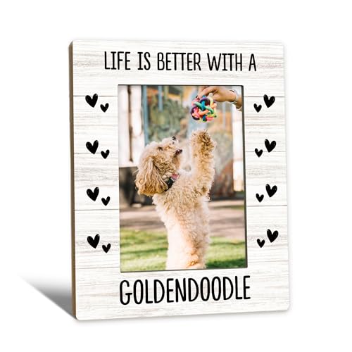 Goldendoodle Gifts Dog Picture Frame 5x7, Gifts for Golden Doodle Lovers Owners Photo Frame, Life is Better with a Goldendoodle Dog Wooden Picture Photo Frames for Desk Home Room Decor - color: goldendoodle