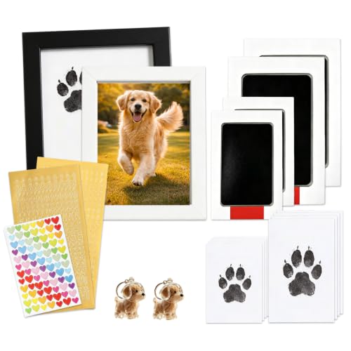 Dog Paw Print Kit & Cat Memorial Frame Inkless Nose Print Stamp Pad for Dogs, Cats & Babies, Mess-Free Handprint Keepsake, Inkless Pads & Wooden Photo Frames, Pet Memorial Gifts (S-M 4 Packs) - size: small-medium 4 packs