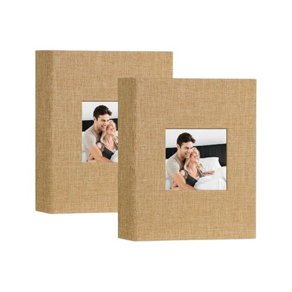 Artmag Mini Photo Album 4x6 26 Pockets 2 Pack, Linen Cover with Front Window Album Each Holds 52 Vertical Photos for Family Wedding Baby Children (Khaki) - color: Khaki, size: 50 Pockets/2PKS