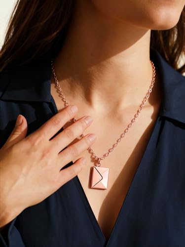 FindChic Locket Necklace for Women Custom Photo Memorial Gifts Multi-Shaped - color: Rose-Envelope