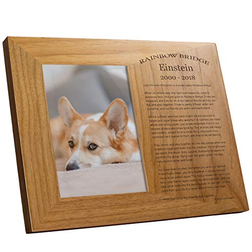PlaqueMaker Personalized Memorial Red Alder Picture Frame - Includes Rainbow Bridge Poem and Your Lost Pets Name and Dates - A Perfect Way to Pay Tribute to your Lost Love (4 x 6) - size: 8 x 9 1/4