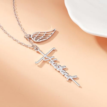 Lcherry Cremation Cross Necklace for Women - Angel Wing Faith Cross Necklace Memorial Gifts Religious Jewelry for Women - style: Husband