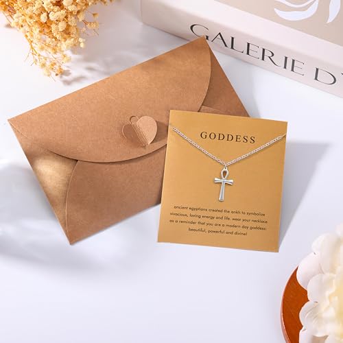 Baydurcan Pendant Necklace for Women Friends Sister Birthday Christmas Gift | Silver Evil Eye Ankh Mary Friendship Dragonfly Hummingbird Snake Turtle Pendant Necklace for Her Just Because Gifts - style: Ankh cross