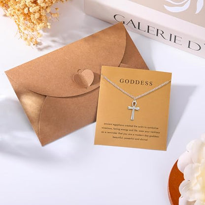 Baydurcan Pendant Necklace for Women Friends Sister Birthday Christmas Gift | Silver Evil Eye Ankh Mary Friendship Dragonfly Hummingbird Snake Turtle Pendant Necklace for Her Just Because Gifts - style: Ankh cross