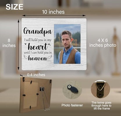 Grandpa Memorial Picture Frame, I Will Hold You in My Heart Remembrance Wooden Photo Frame Gifts for Loss of Grandpa, 4x6 inch Photo - style: Grandpa Memorial Remembrance