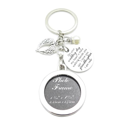 Bridal Wedding Memorial Bouquet Charm Wedding Bouquet Charm for Memory Photo Frame Memorial Keychain - style: On Wedding Day Granddaughter-round