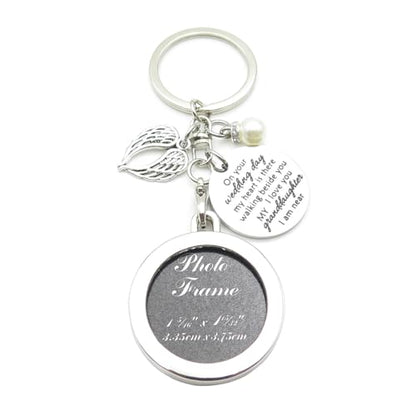 Bridal Wedding Memorial Bouquet Charm Wedding Bouquet Charm for Memory Photo Frame Memorial Keychain - style: On Wedding Day Granddaughter-round