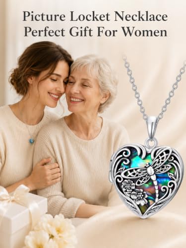 JKR Heart Picture Locket Necklace for Women That Holds Pictures Jewelry | Memorial Necklace with Picture Anniversary Birthday Gift for Women Wife Mom Girlfriend - color: Dragonfly