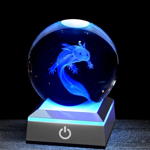 3D Axolotl Crystal Night Light with Multicolor LED Base Glass Laser Engraved Axolotl Figurines Gifts for Boys Girls Lovers Birthday Christmas Room Decor (Axolotl-1) - color: Axolotl-1