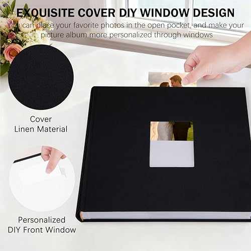 Aevdor 8x10 Photo Album, 100 Pockets, Linen Cover, Writing Space, Black | Fits 8x10 Photos, Graphic Designs, Watercolors and Drawings, Doubles as an Art Portfolio - color: Linen Black